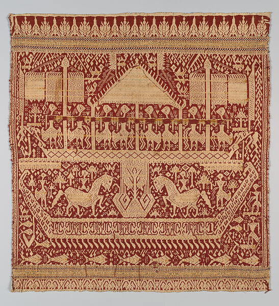 Ceremonial Textile (Tampan), Cotton, silver wrapped thread, silk, Lampung