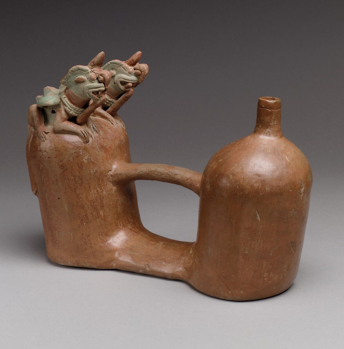 Double-Chambered Bottle, Ceramic, celadonite, Bahia 