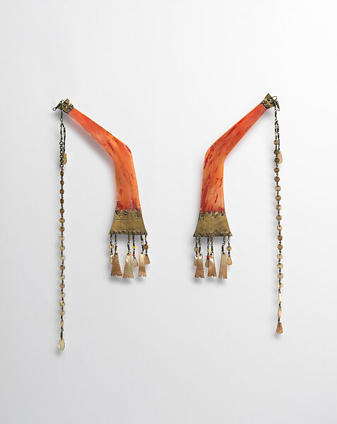 Man's Ear Ornaments (Batling), Hornbill ivory, metal, shell, glass beads, Ilongot people