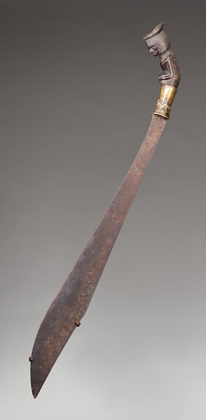 Piso sanalenggam (sword), Toba Batak artist, Water buffalo horn, copper/zinc alloy (handle), lead, iron alloy (blade), Toba Batak 