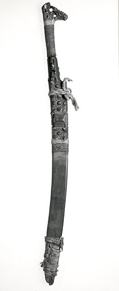 Sword (Mandau), Metal, wood, antler, tradecloth, fiber, Kenyah or Kayan peoples