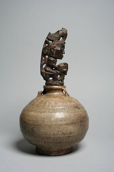 Perminangken (container for magical substances), Toba Batak artist, Wood, trade ceramic, copper/zinc alloy (mouth inlay), Toba Batak peoples