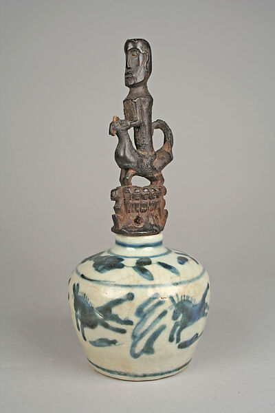 Perminangken (container for magical substances), Toba Batak artist, Wood, trade porcelain, Toba Batak 