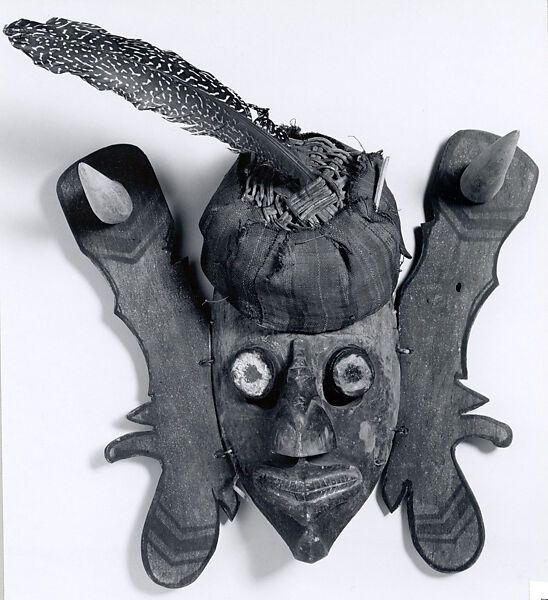 Mask (Hudoq), Wood, fiber, cloth, glass mirror, feather, paint, Kenyah or Kayan peoples