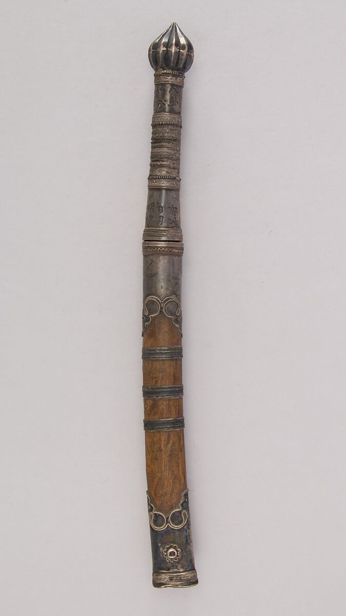 Knife (Dha) with Sheath, Silver, wood, steel, Thai
