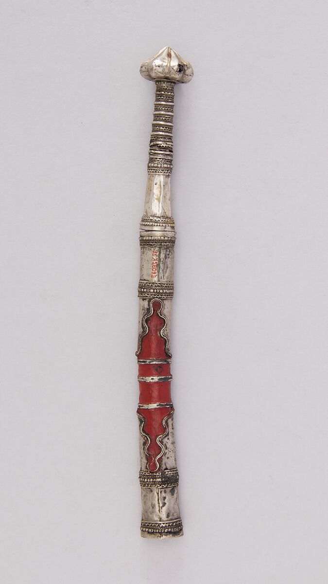 Knife (Dha) with Sheath, Silver, steel, lacquer, Thai