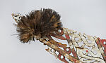 Canoe Prow, Cenderawasih Bay artist, Wood, paint, fiber, cassowary feathers, Cenderawasih Bay