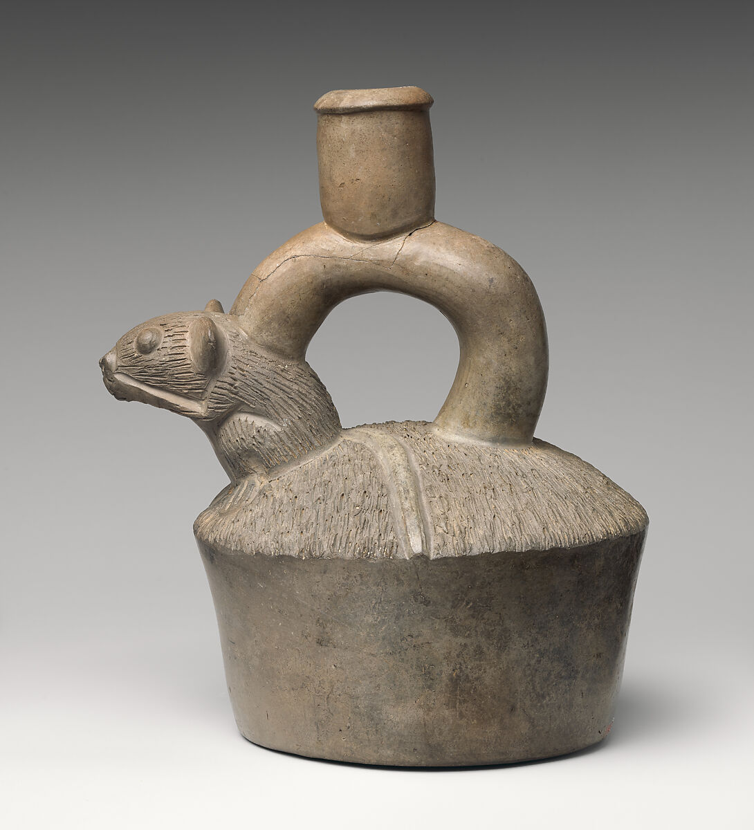 Stirrup-spout bottle with mouse, Cupisnique artist(s), Ceramic, Cupisnique