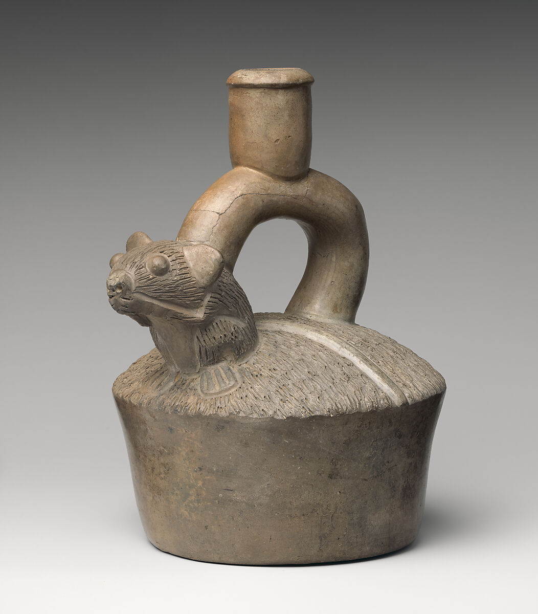 Stirrup-spout bottle with mouse, Cupisnique artist(s), Ceramic, Cupisnique