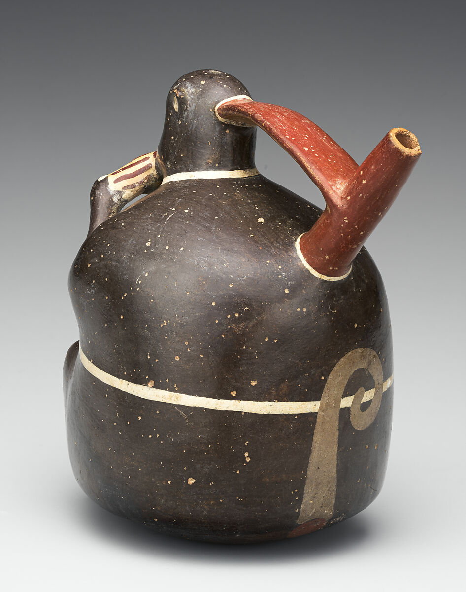 Bottle in the shape of a monkey, Nasca artist(s), Ceramic, slip, Nasca