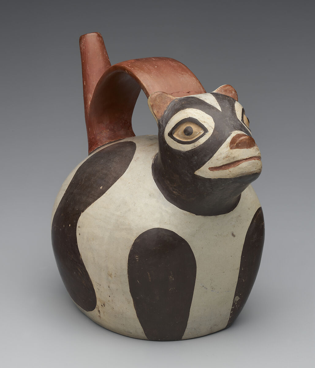 Bottle in the shape of a dog, Nasca artist(s), Ceramic, slip, Nasca