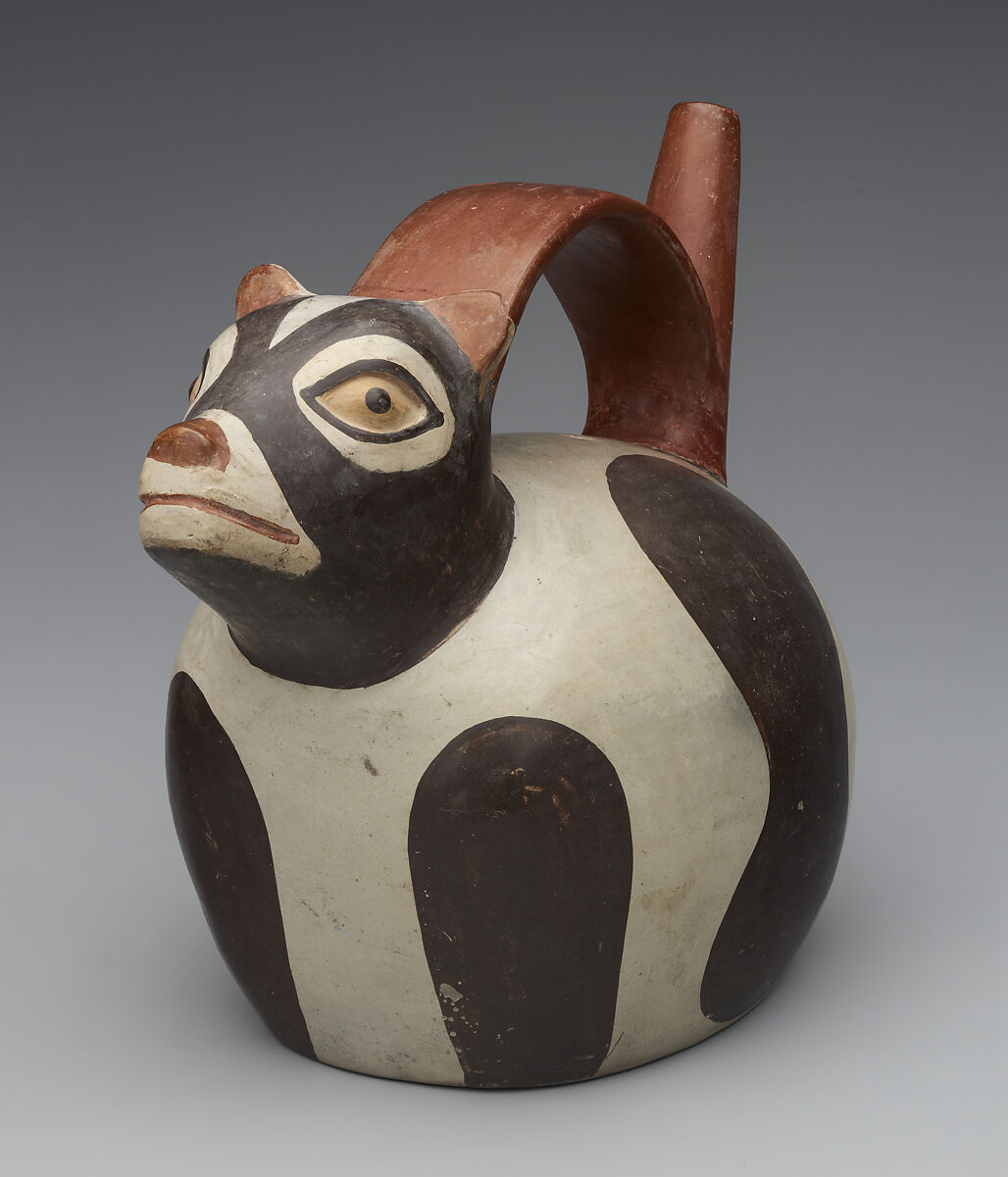 Bottle in the shape of a dog, Nasca artist(s), Ceramic, slip, Nasca 