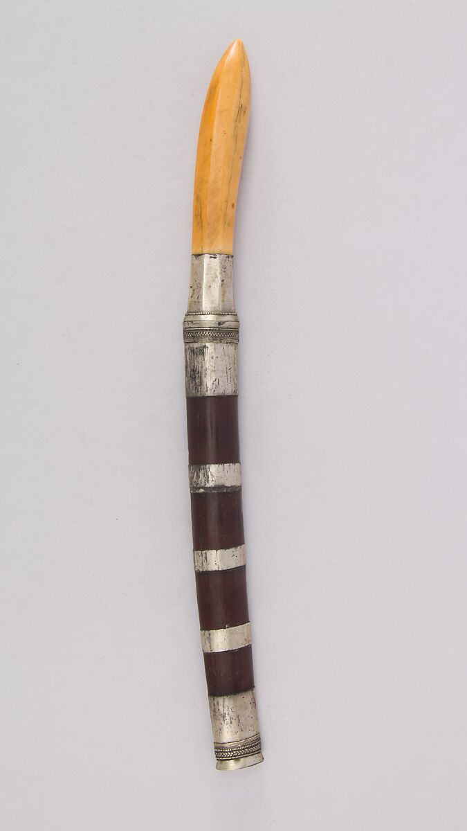 Knife (Dha) with sheath, Wood, ivory, silver, steel, Burmese