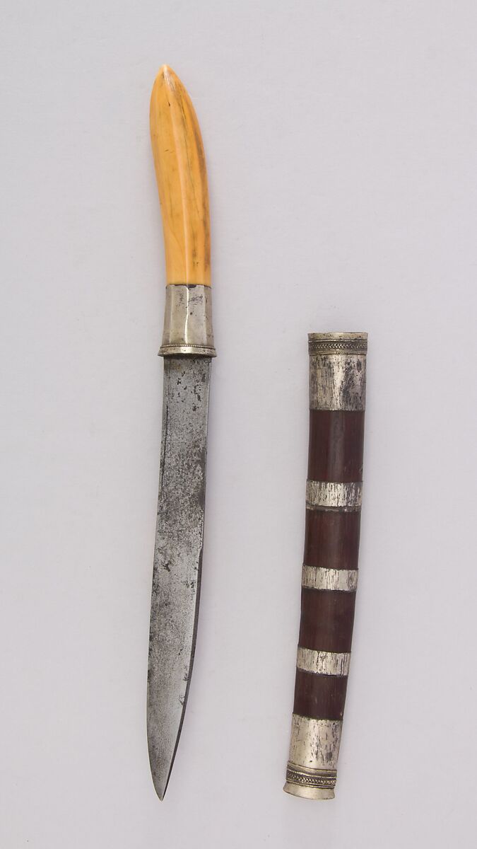 Knife (Dha) with sheath, Wood, ivory, silver, steel, Burmese 