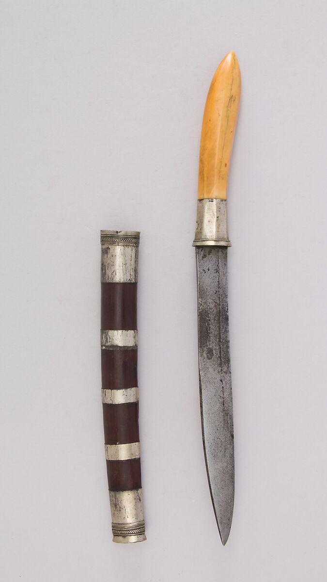 Knife (Dha) with sheath, Wood, ivory, silver, steel, Burmese