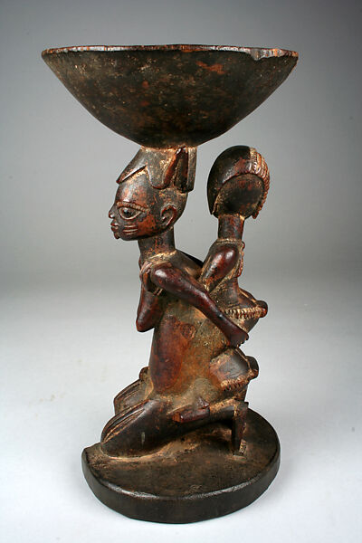 Ifa Divination Vessel: Mother and Child Caryatid (Agere Ifa), Wood, pigment, Yoruba peoples, Oyo group 