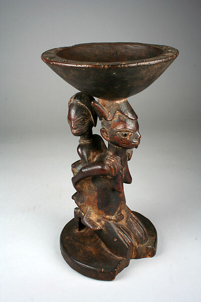 Ifa Divination Vessel: Mother and Child Caryatid (Agere Ifa), Oyo-Yoruba artist, Wood, pigment, Oyo-Yoruba peoples