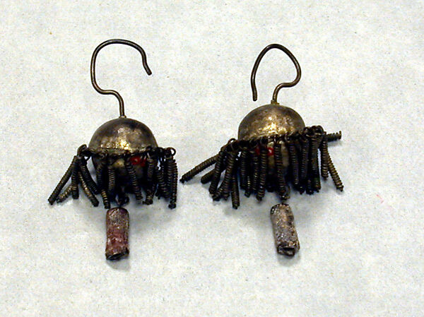 Pair of Earrings, Silver, glass beads, Fon peoples 