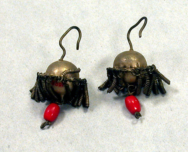 Pair of Earrings, Silver, glass beads, Fon peoples 