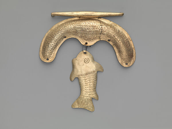 Pendant: Crescent and Fish, Nickel silver, Fon peoples 