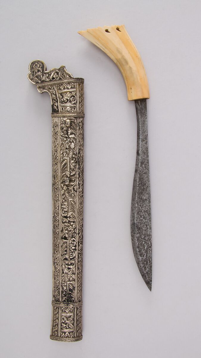 Dagger (Golok or Pedang) with Sheath, Steel, silver, ivory, Sumatran 