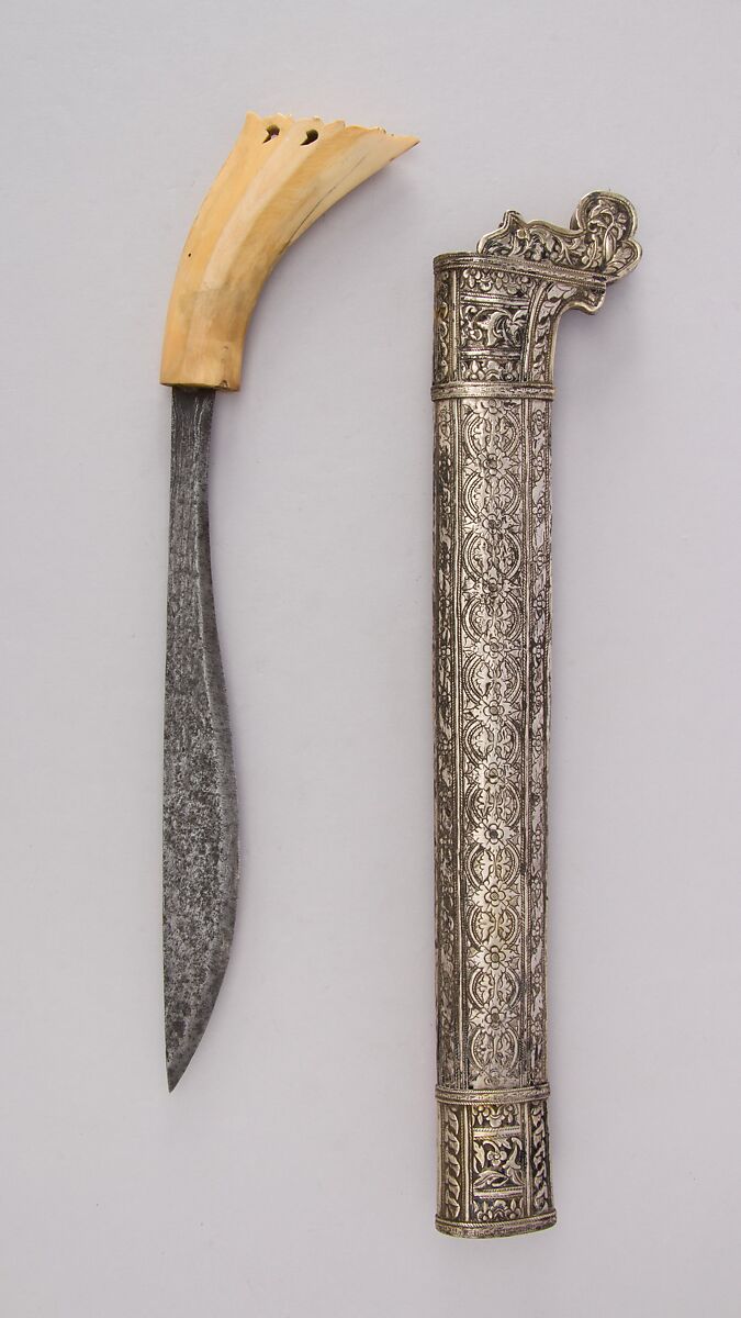 Dagger (Golok or Pedang) with Sheath, Steel, silver, ivory, Sumatran