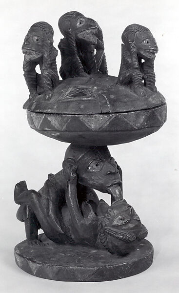 Lidded Vessel: Couple, Yoruba artist, Wood, pigment, Yoruba peoples