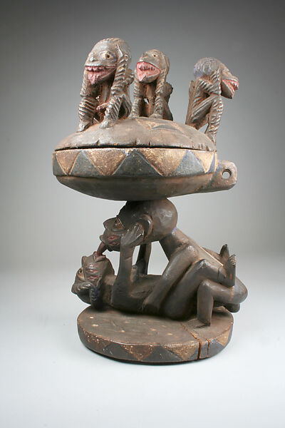 Lidded Vessel: Couple, Wood, pigment, Yoruba peoples 