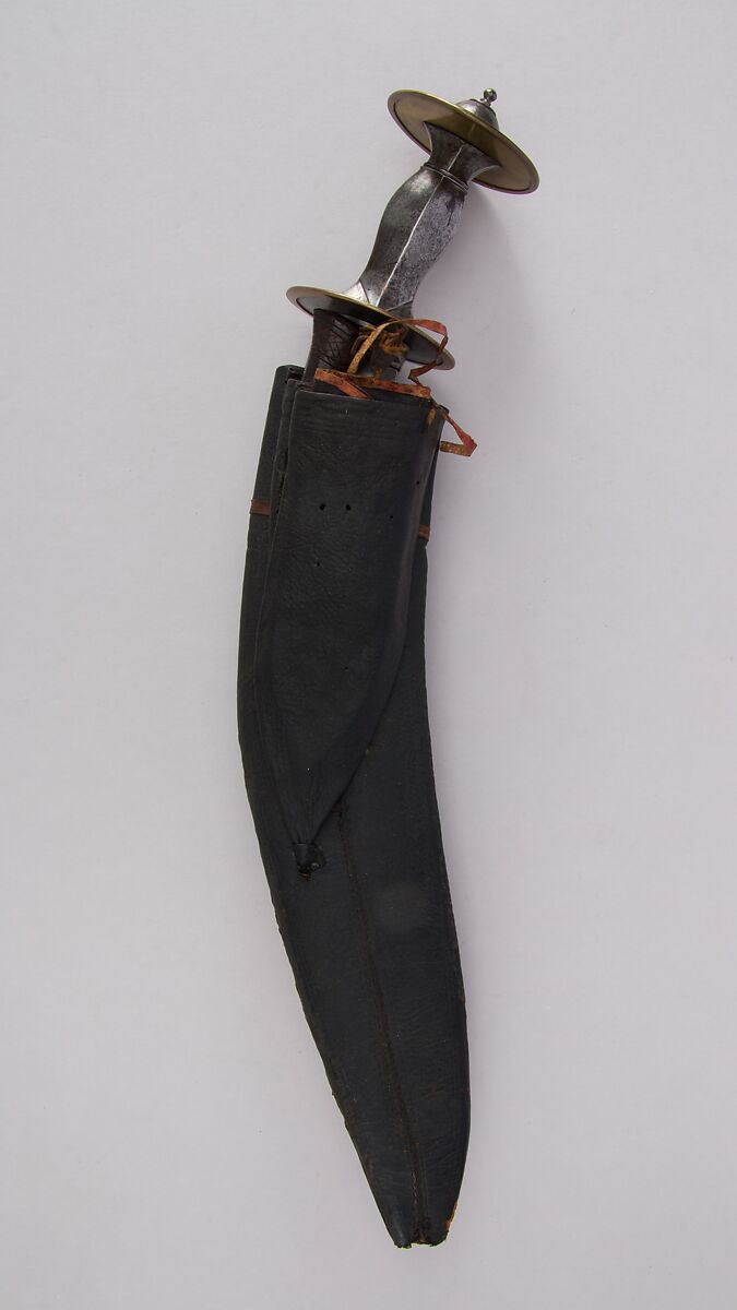 Knife (Kukri) with Sheath, Small Knife and Pouch, Steel, wood, leather, Indian or Nepalese, Gurkha