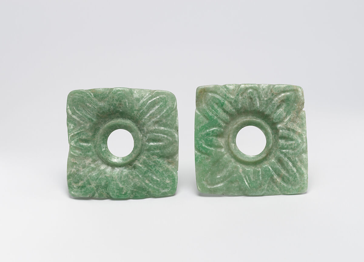 Pair of Earflare Frontals, Jade (jadeite), Maya 