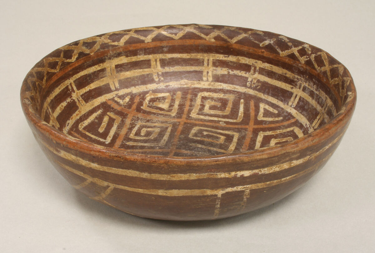 Bowl with Geometric Design, Ceramic, slip, pigment, Mexican