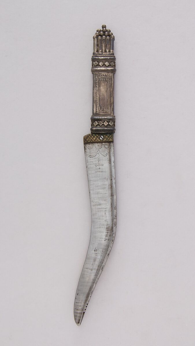 Knife, Steel, silver, brass, Indian or Nepalese