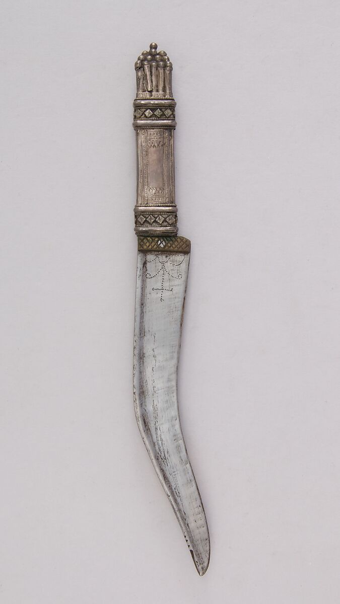 Knife, Steel, silver, brass, Indian or Nepalese 