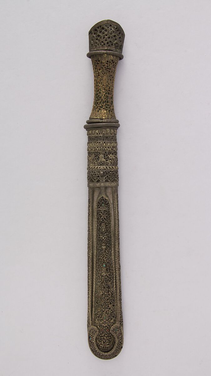 Dagger with Sheath, Steel, copper, gold, turquoise, gemstone, Indian, Sikkim or Bhutanese