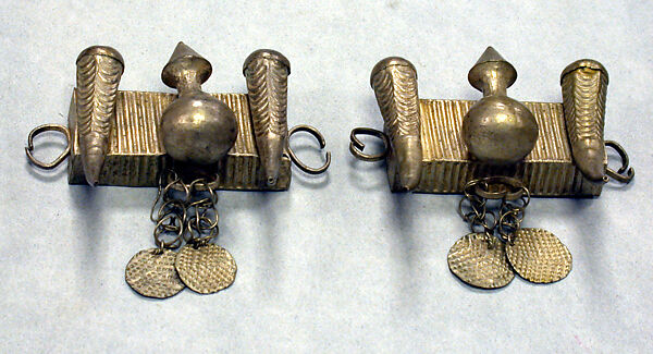 Arm Bands: Calabash and Horn Motif with Pendants, Silver, Fon peoples 