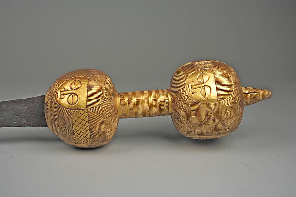 Ceremonial Sword, Iron, wood, gold leaf, Asante