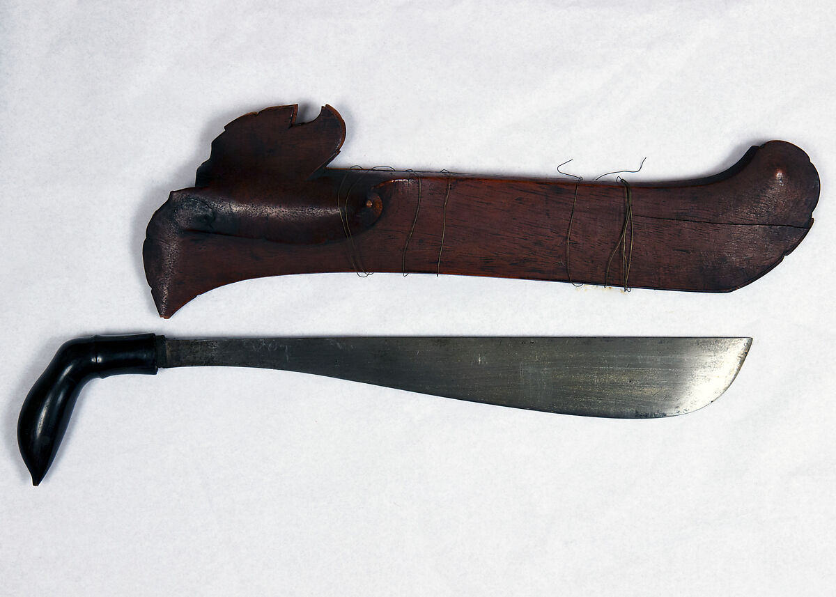 Knife (Parang) with Sheath, Horn, wood, Malayan 
