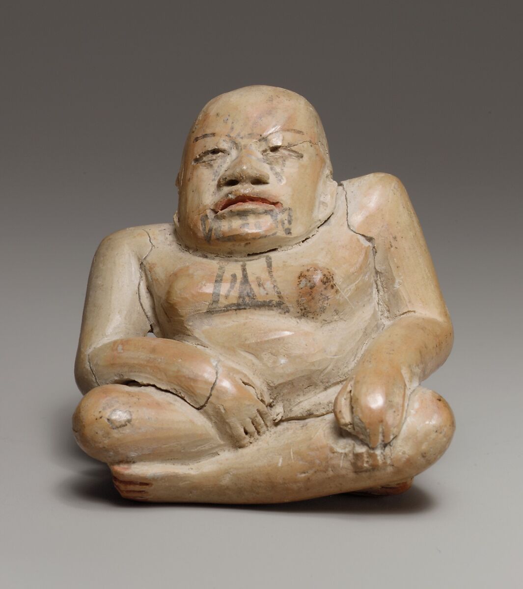 Hunchbacked Figure, Ceramic, pigment, Olmec 