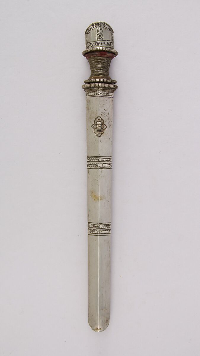 Knife with Sheath, Steel, silver, wood, Indian, Sikkim or Bhutanese