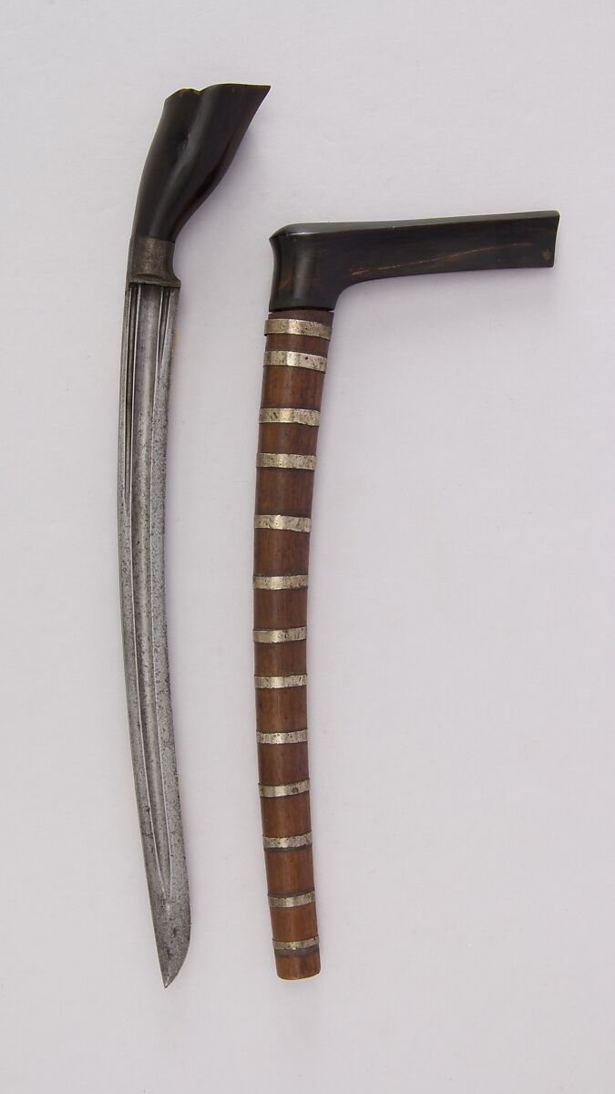 Knife (Bade-bade) with Sheath, Horn, silver, Malayan