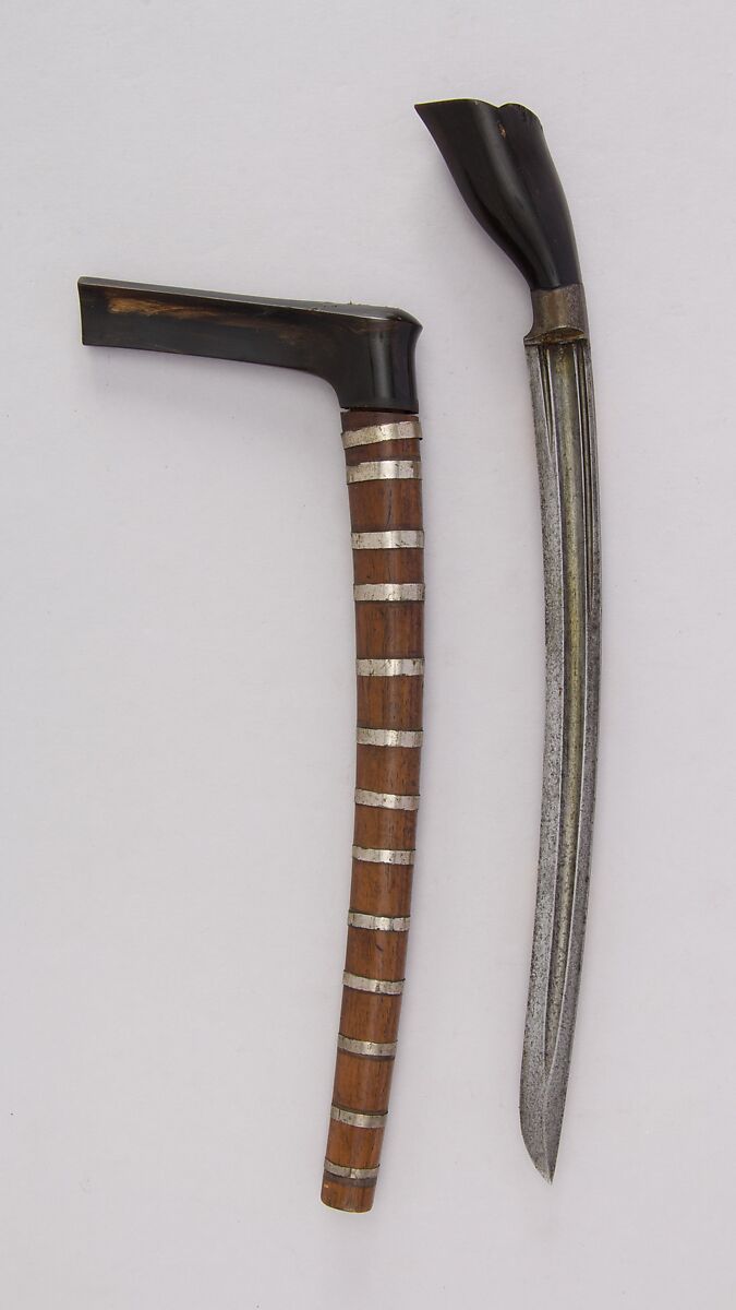 Knife (Bade-bade) with Sheath, Horn, silver, Malayan 