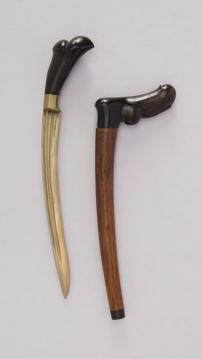 Knife (Bade-bade) with Sheath, Brass, horn, Indonesian, Sulawesi