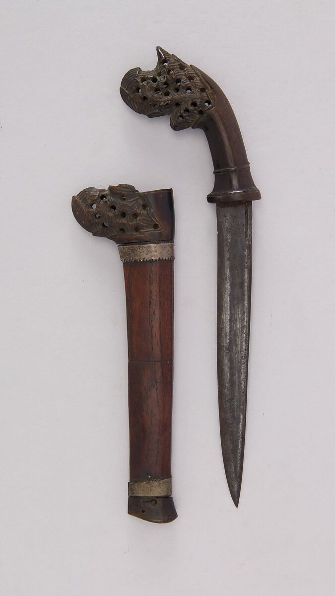 Dagger with Sheath, Wood, steel, silver, Malayan 