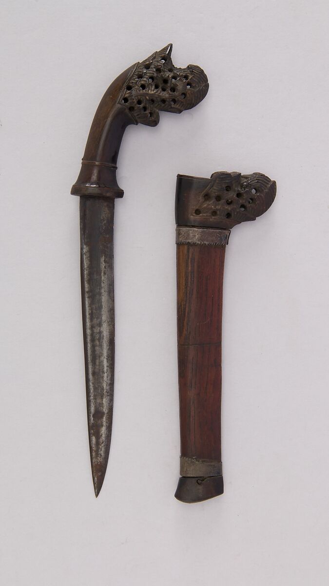 Dagger with Sheath, Wood, steel, silver, Malayan