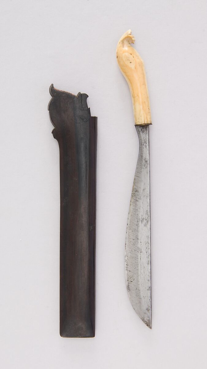 Knife (Golok) with Sheath, Ivory, wood, Malayan 