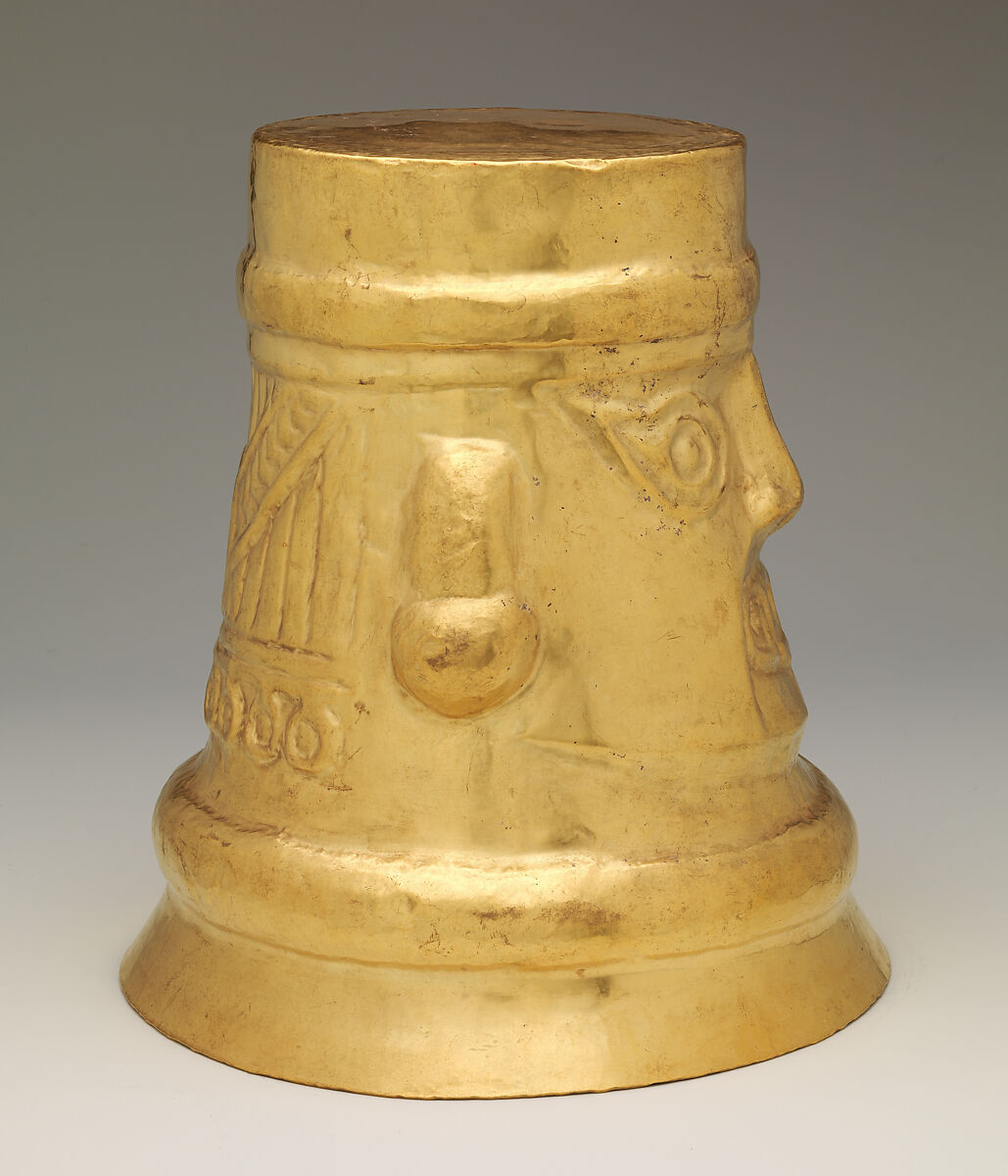 Beaker with inverse faces, Lambayeque (Sicán) artist(s), Gold, Lambayeque (Sicán)