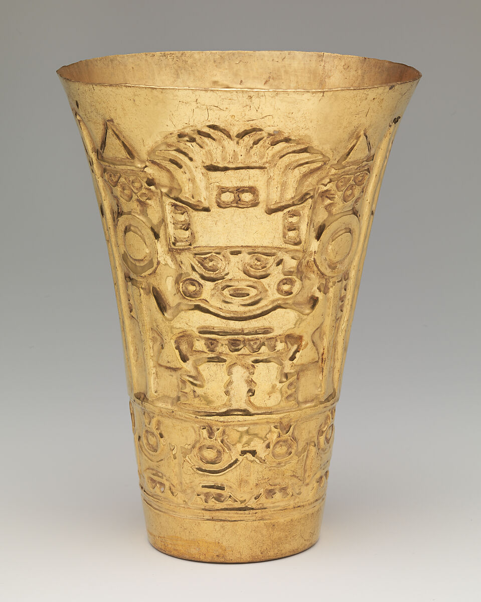 Beaker with frontal figure, Lambayeque (Sicán) artist(s), Gold, Lambayeque (Sicán)