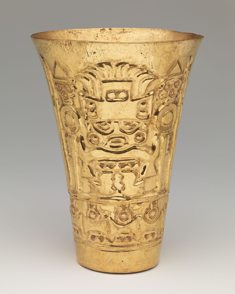 Beaker with frontal figure, Lambayeque (Sicán) artist(s), Gold, Lambayeque (Sicán) 