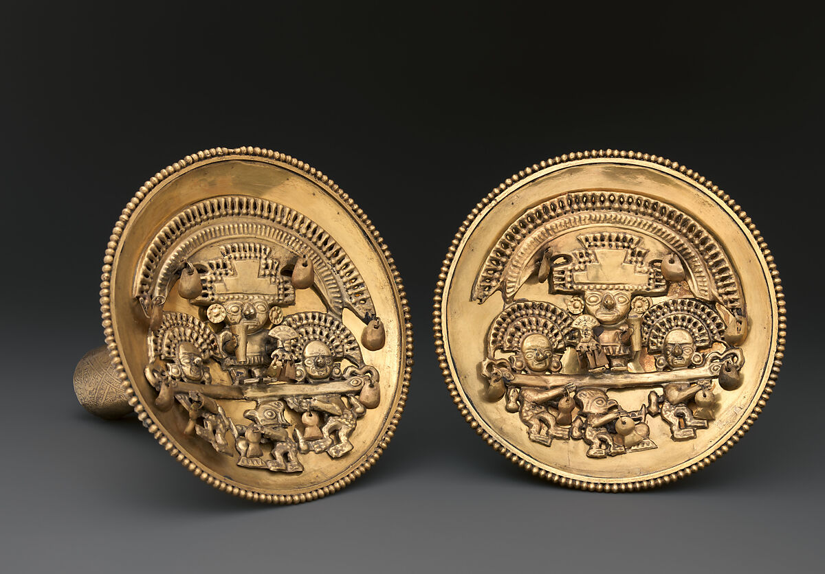 Earflare with ritual procession, Chimú artist(s), Gold, Chimú