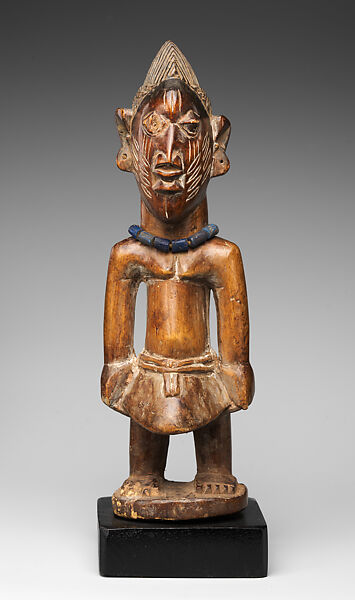 Twin Figure: Male (Ibeji), Wood, glass beads, string, Yoruba peoples 